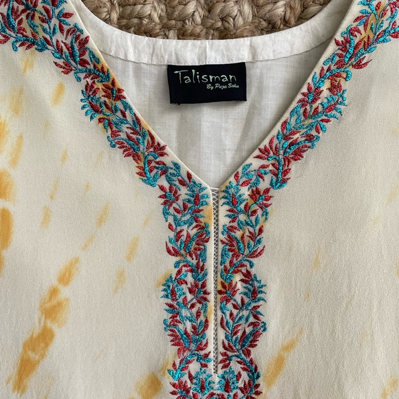 Talisman Puja Saku Shibori Embroidered Boho Blouse Yellow Tie Dye Top Size M - Picture 4 of 7